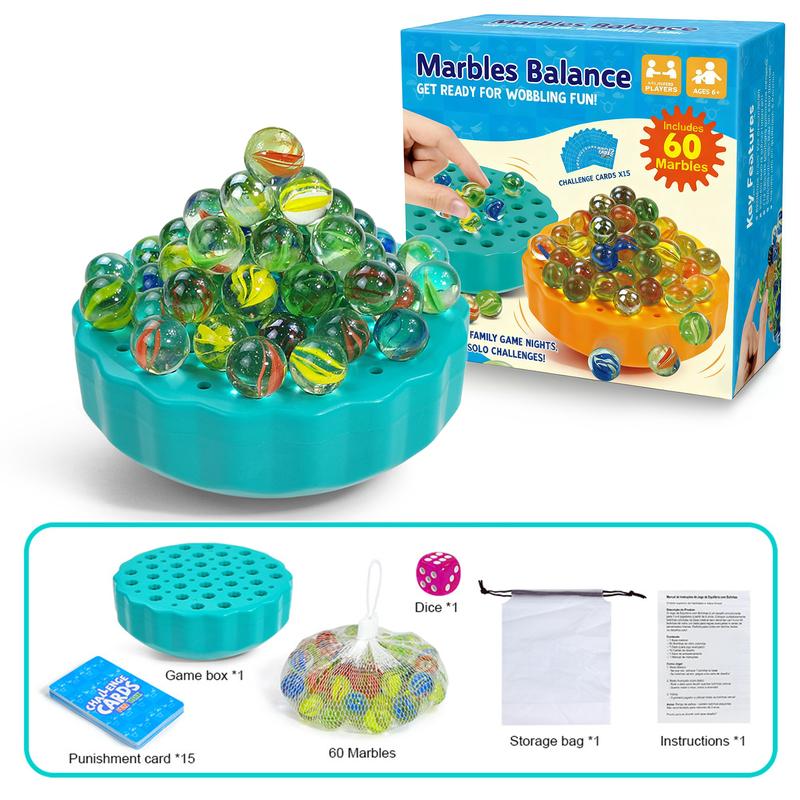 Family Edition Game Toy, Family Fun Game, Glass Marbles Jenga Wobble Ball Puzzle Marbles Balance Game Multiplayer Interactive Board Game, Dice & Challenge Cards - Suitable for 1 to 4 players Gifts, festive gifts