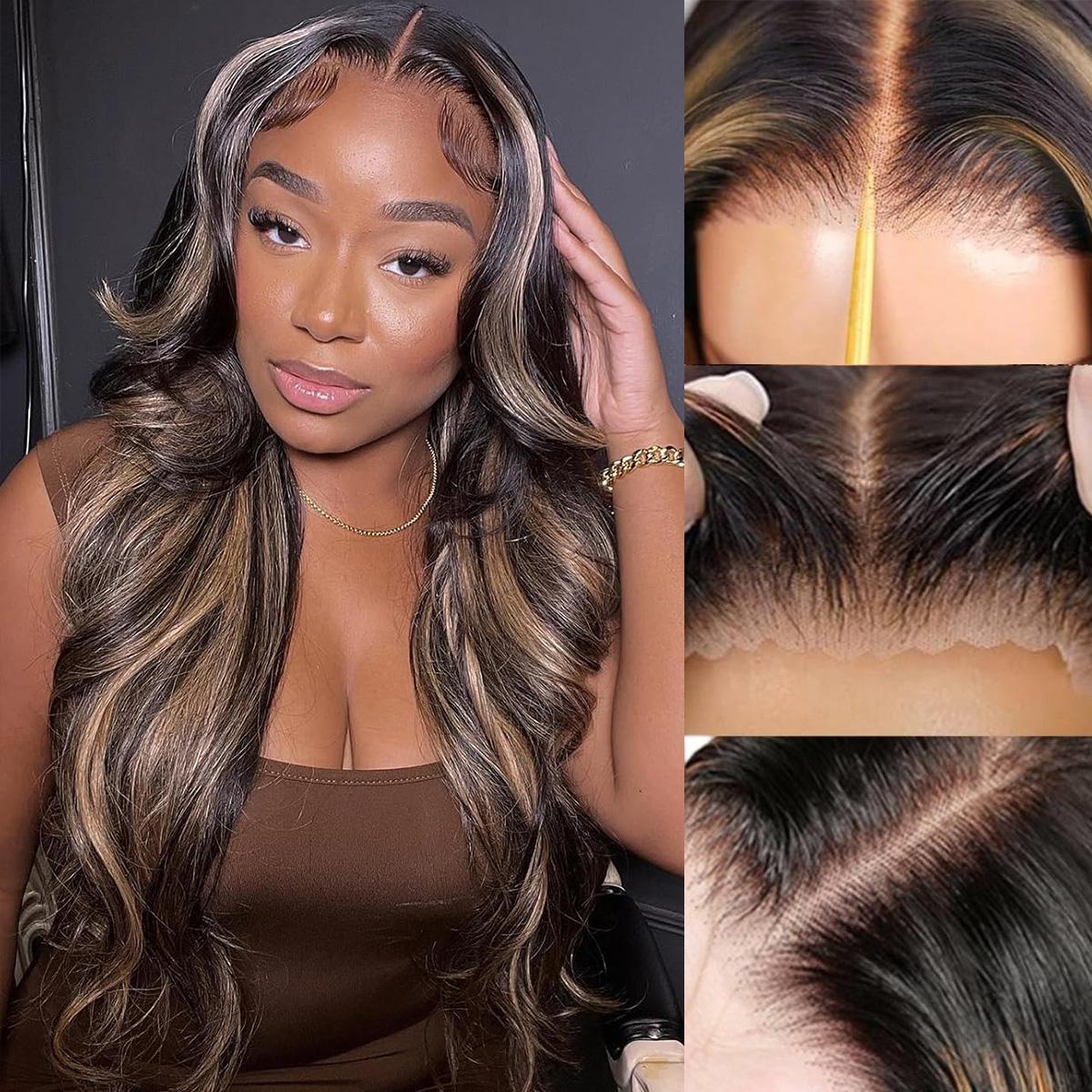 Pizazz hair 1B/27 Highlight Glueless HD Lace Front Wigs 8x5 Wear Go Glueless Transparent Lace Human Hair Wigs for Women