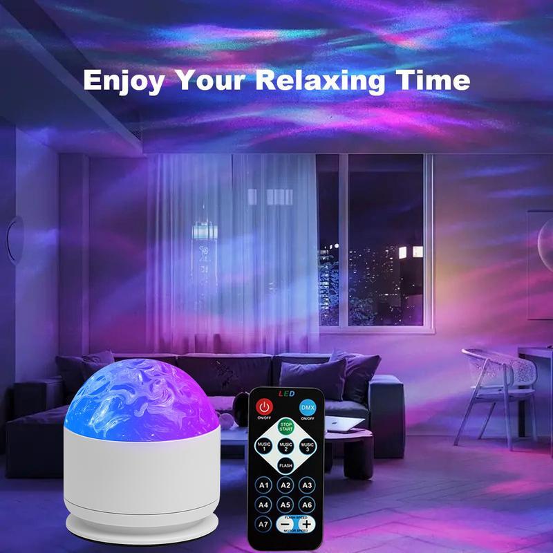 HIRO 16 Color change along with the rhythm of the music，2 Scene - Ocean Wave & 3D Water Ripple Projector Light，Star Projector with Remote Control for Bedroom Decoration, Party,Star Night Light Romantic Mood Lighting Effects Christmas gift Rgb Colorful Led