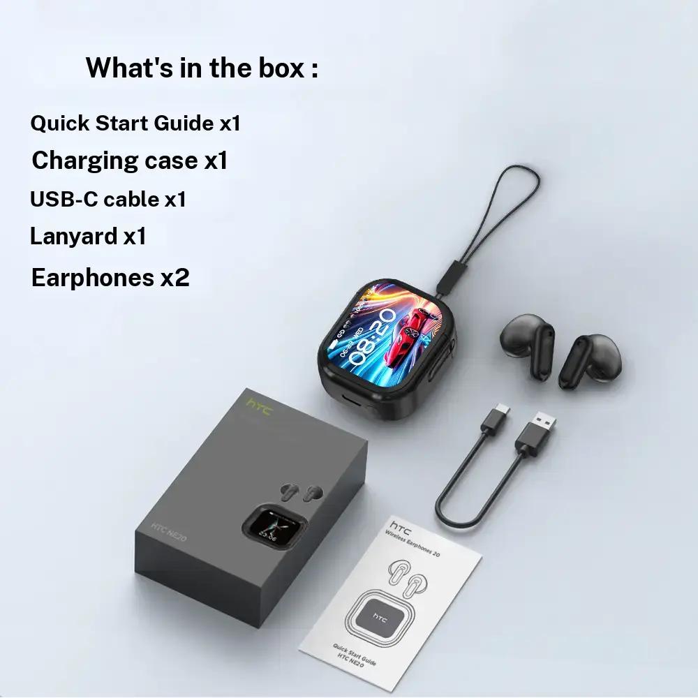 hTC NE20 True Wireless Bluetooth 6.0 Earbuds with LCD Screen for Gaming Bluetooth Earphones, Touch Control Headphones In Ear Earbuds for Gaming and Business