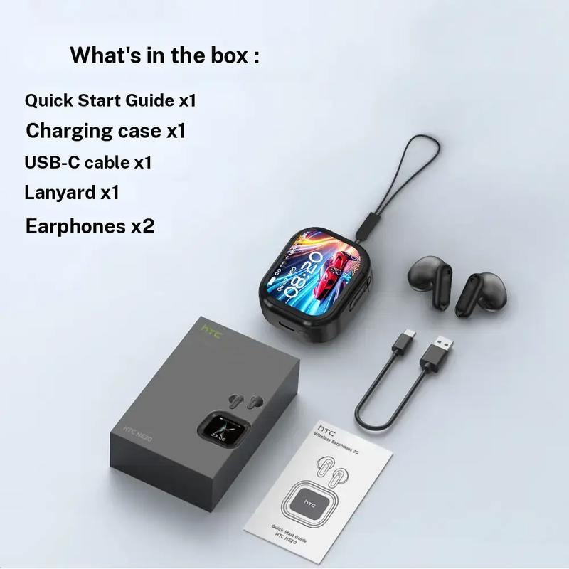 hTC NE20 True Wireless Bluetooth 6.0 Earbuds with LCD Screen for Gaming Bluetooth Earphones, Touch Control Headphones In Ear Earbuds for Gaming and Business