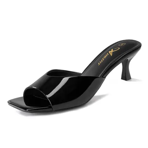 Athlefit Women's Elegant Casual Kitten Heel Sandals - Square Open Toe, 1.97-in Low Heel, Anti-Slip Thermoplastic Rubber Sole, Cushioned Plush Fabric Slip-On Walking Shoes