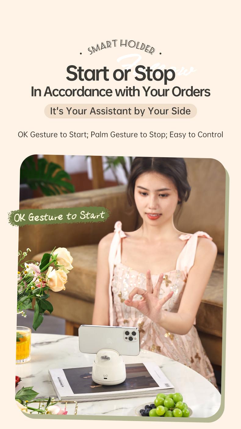 Hohem GO Auto Face Tracking Phone Holder, Auto Face Tracking Tripod for iPad &Tablet,360° and 30° Rotation 2-Axis AI Auto Tracking Tablet & Phone Holder with Gesture Control for Live Streaming Vlog Video Recording, Suitable for Android & iPhone 17 series