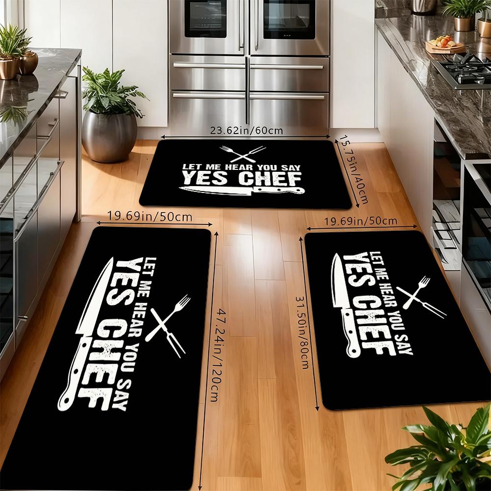"Let Me Hear You Say Yes, Chef" Kitchen Carpet Set, Interesting Kitchen Non-slip Washable Floor Mats, Kitchen, Dining Room and Porch, Home Decoration Cooking Theme Carpets.