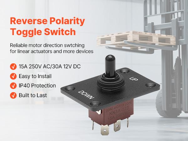 VEVOR Toggle Switch, 6 Pin Momentary Polarity Reversing Toggle Switch (ON)-Off-(ON) DC 12V/30A AC 250V/15A - with Up Down Mounting Panel Waterproof Boot Cap for Auto Car Marine Boat