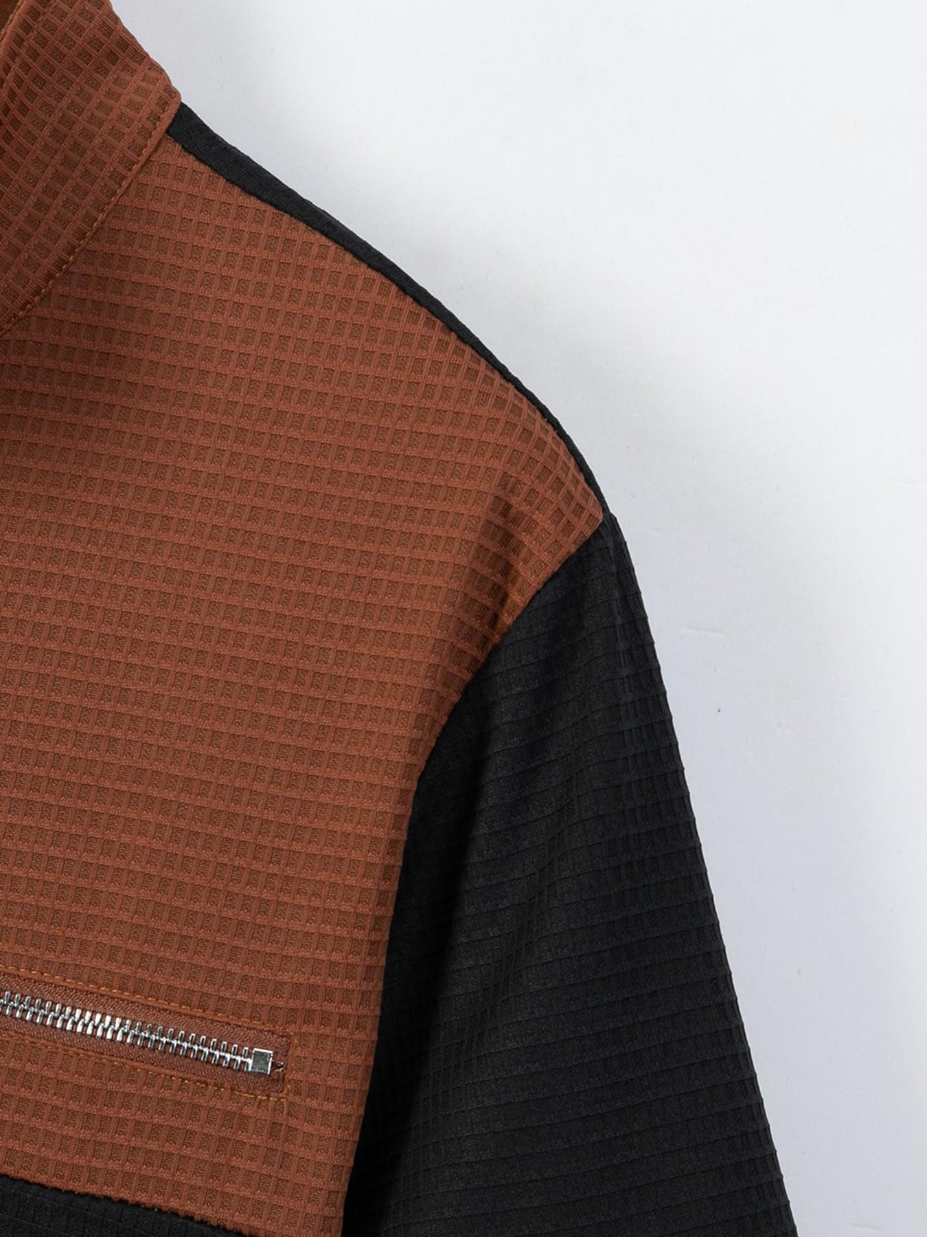 Men's 2-Piece Set, Summer Contrast Half-Zip Stand Collar Suit, Waffle Texture Short Sleeve Drawstring Long Pants, Casual Sportswear, Casual Sportswear Outfit