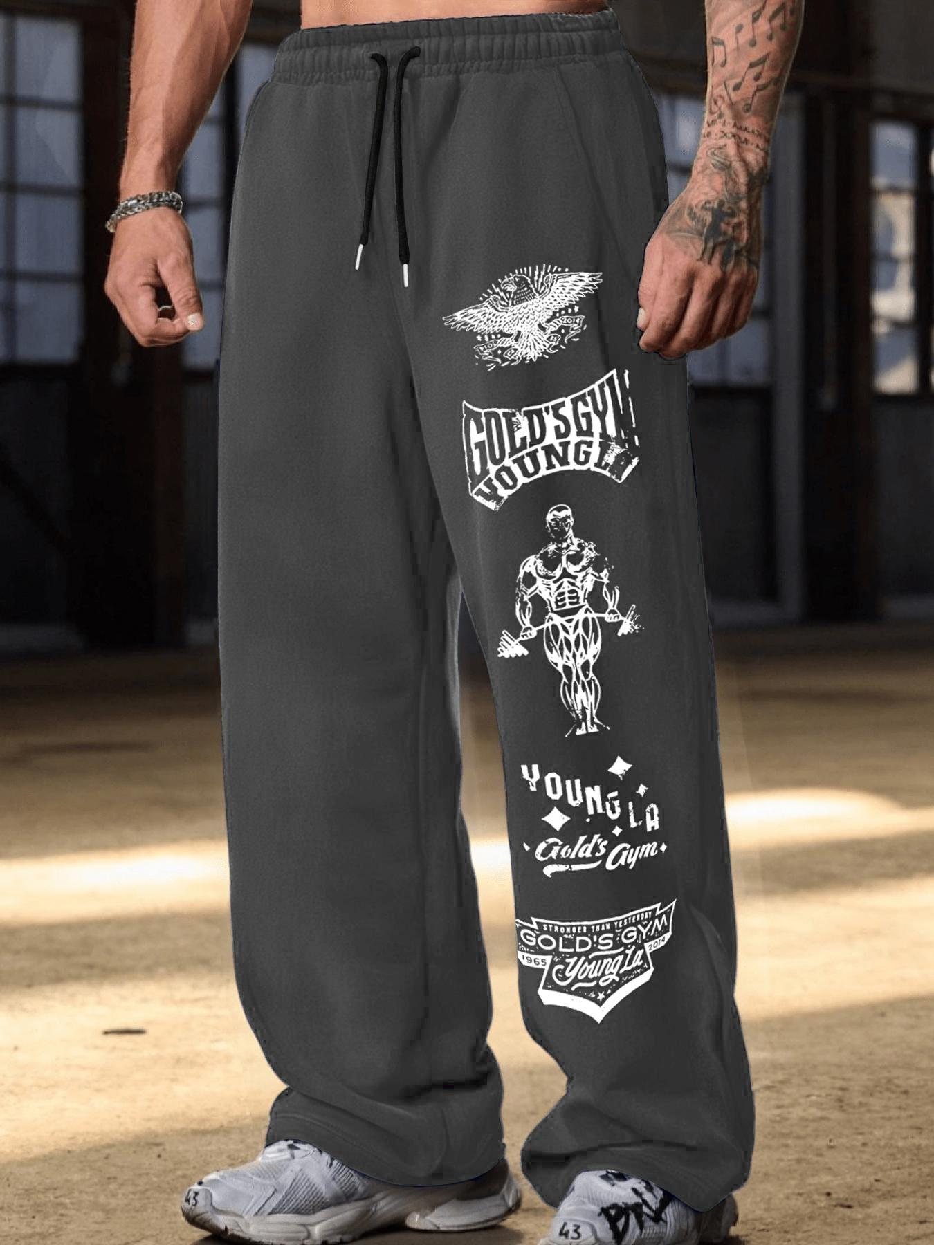 Men's Letter Print Drawstring Waistband Jogger Pants, Printed Sweatpants, Sporty Fitted Design, Comfortable Casual Running Shorts for Spring & Fall Seasons