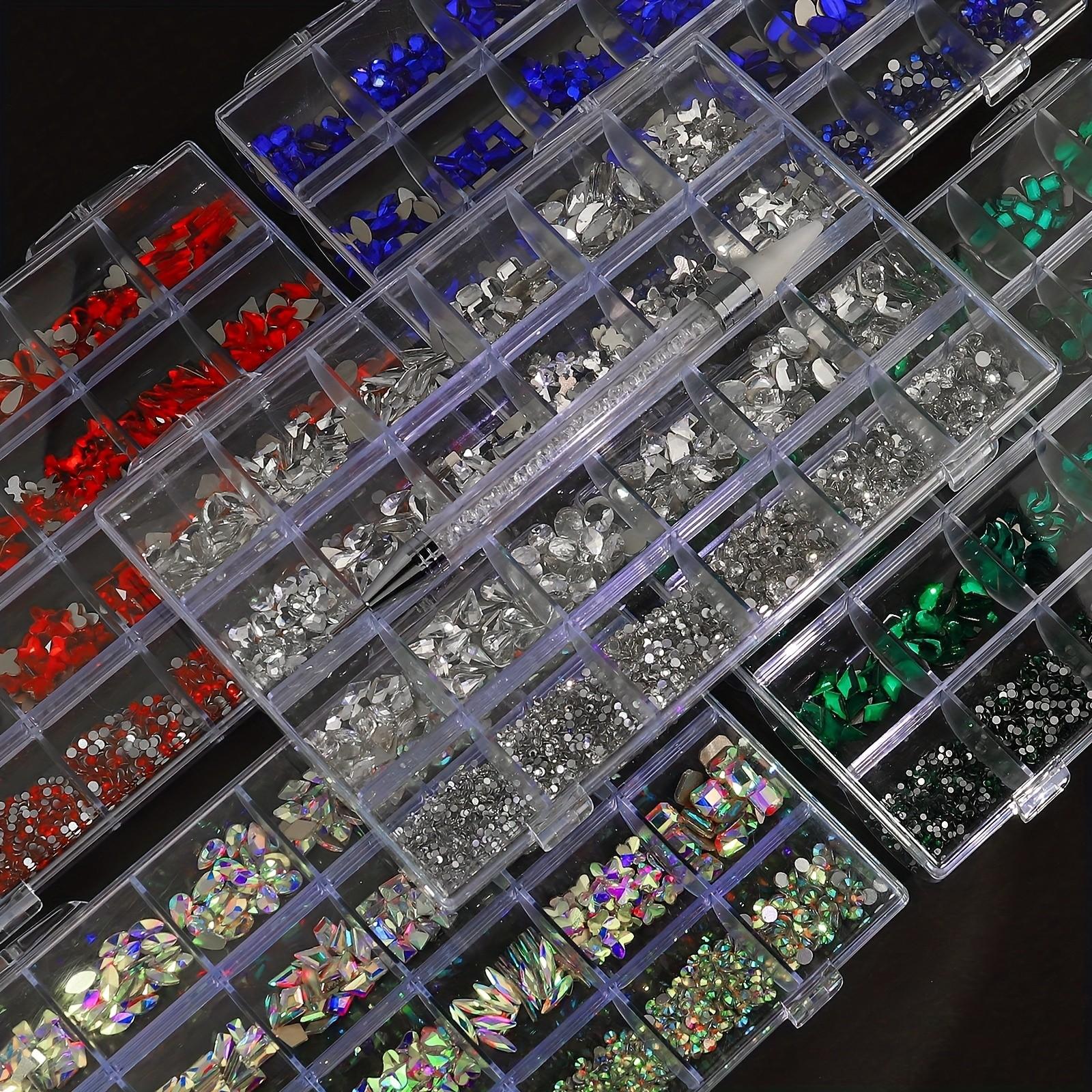 24 Grid Nail Art Box with Multi-Style Rhinestone Tray, Suitable for Salon Use, 24 Compartments for Rhinestone Storage, DIY Nail Design