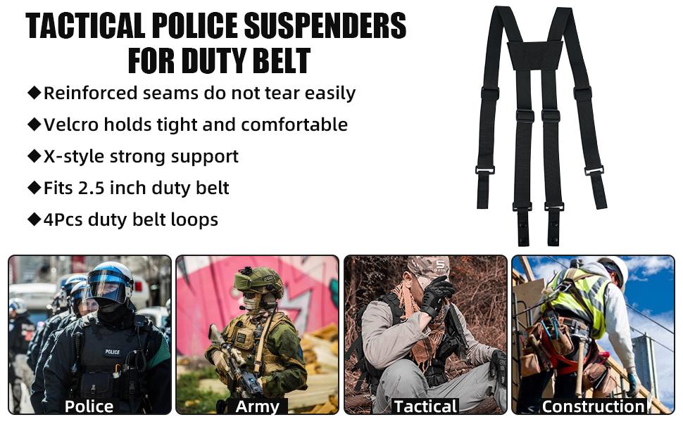 KUNN Suspenders Police Duty Belt Harness for Men,1.5 Inch Tool Belt with 4 Loop Attachments,Black
