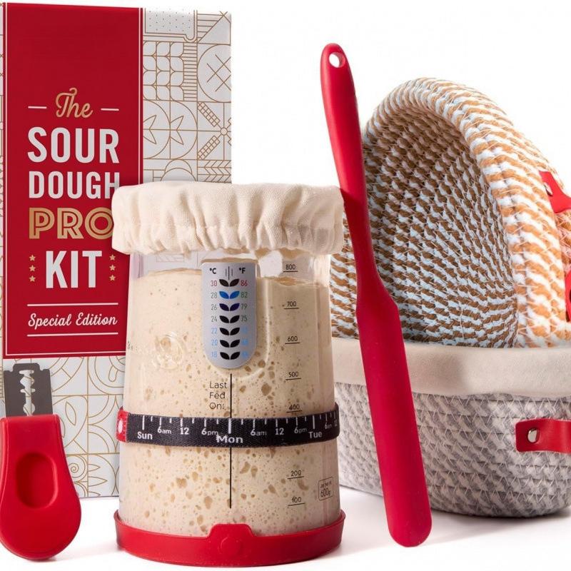KneadAce Sourdough Starter Kit – 34oz Starter Jar with 2 Oval Banneton Proofing Baskets, Magnetic Bread Lame & Complete Bread Baking Tools – Perfect Gift for Home Bakers