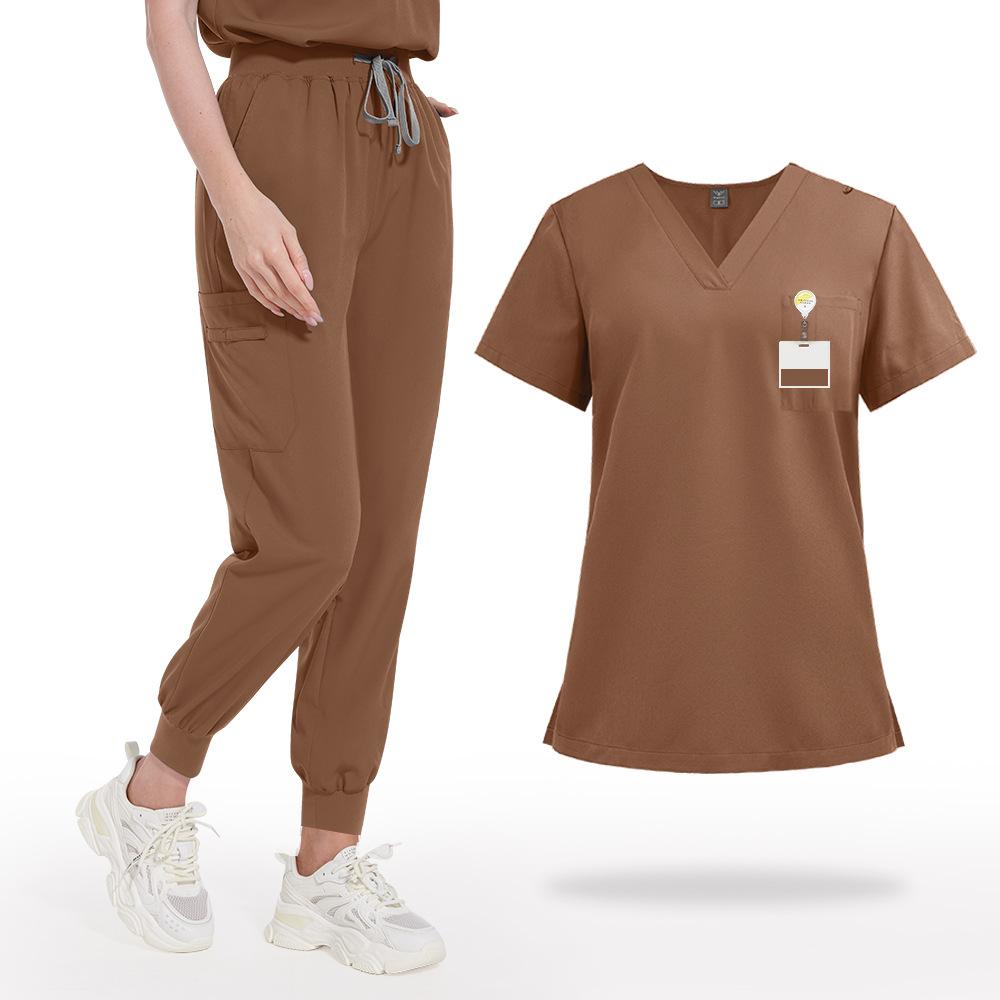 Summer Thin Solid Color Two-Piece Scrubs Workwear for Beauty Salons SPA Doctors Nurses and Staff Suitable for Beauty Care SPA Services Outpatient Duty Diagnosis Assistance and Other Scenarios Comfortable Breathable and Easy to Clean