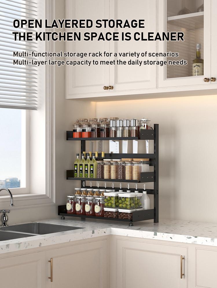 Three-Tier Kitchen Spice Rack, Multi-Functional Storage for Jars & Condiments, Detachable & Washable, Modern Design, Home & Restaurant Use