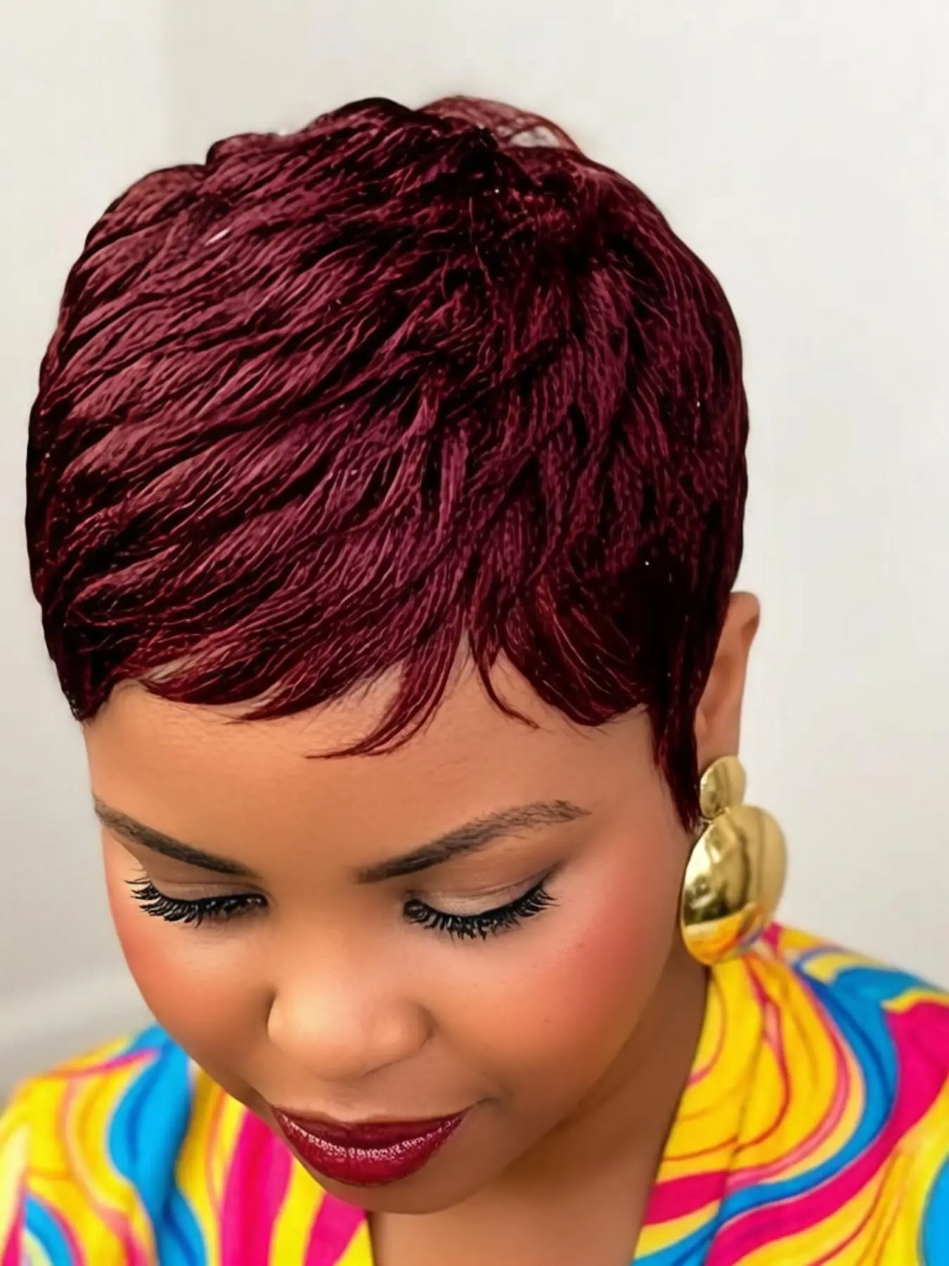 Short Pixie Cut Human Hair Wig for Women, Remy Hair, Layered Wavy Short Wig with Bangs, Natural Looking Daily Wear Wig, Black Women Wigs