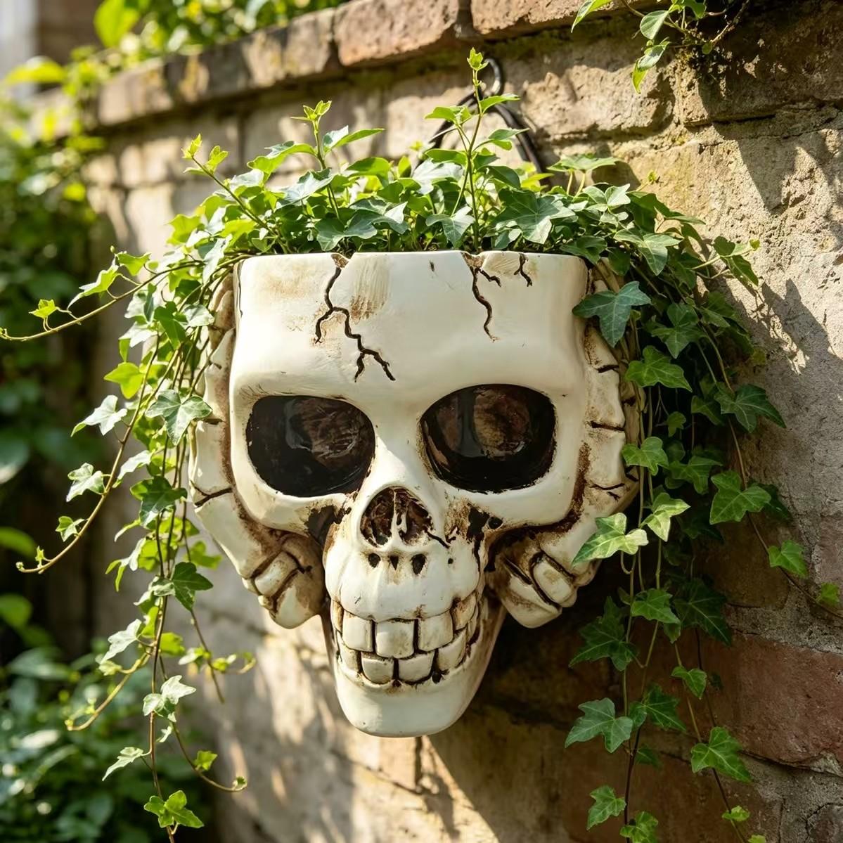 3-Piece Wall Hanging Skull Flower Pots, Decorative Resin Plant Holder, Gothic Room Decor, Vintage Inspired Home Decoration, Unique Wall Art