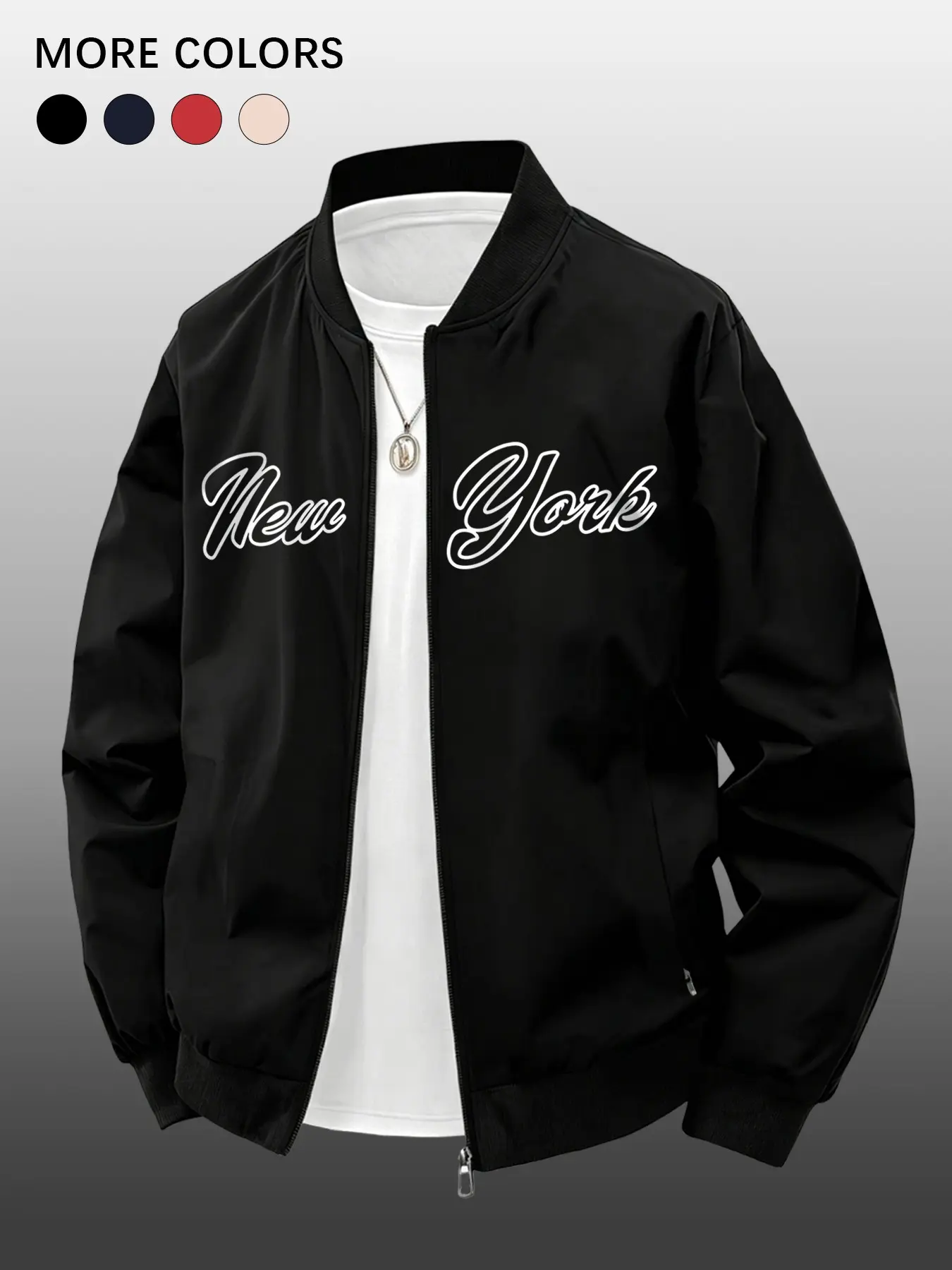 Men's Spring Summer Casual Newyork Letter Jacket, Portable Fashion Zipper Pocket Design, Ideal Gift for Boyfriend or Father, Fashion Casual Outerwear