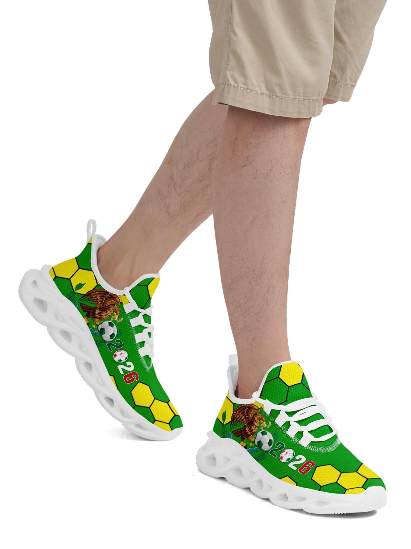 Men's Mexico 2026 Green Yellow Soccer Eagle Print Sport Shoes, Wide Fit, Plus Size, Trendy Casual Sneakers for Daily Walking, Gym & Outdoor