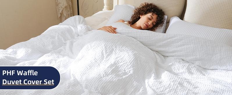 PHF Waffle Weave Duvet Cover Set, 3 counts/set Ultra Soft Comforter Cover for All Season,  Breathable Durable with 2 Pillow Shams Bedding Collection, Gifts