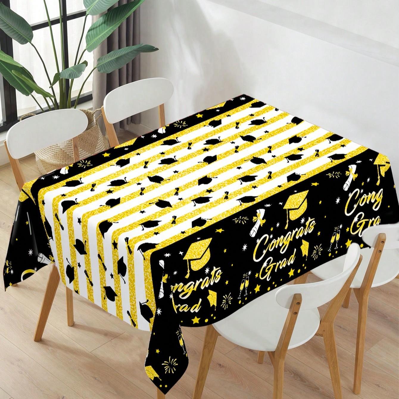 1PC  Graduation Ceremony Disposable PE Tablecloth, Congratulations Graduation Party Tablecloth,  Graduation Party Supplies, Graduation Party Decor, Graduation Celebration Decor, Graduation Gift, Graduation Season Tablecloth, Home Decor