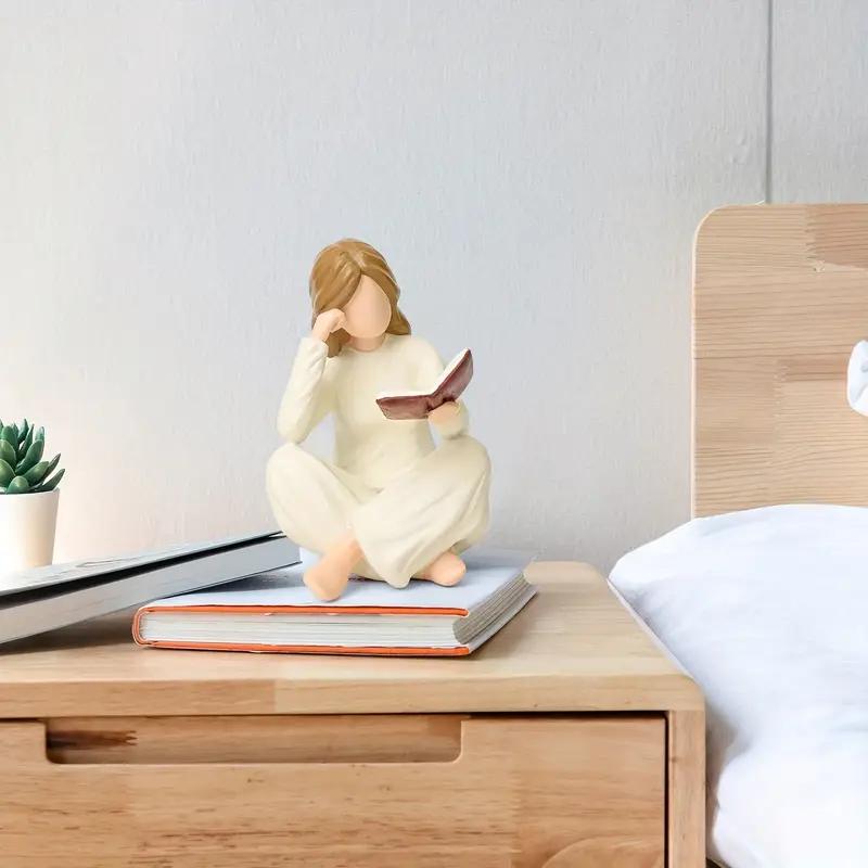 Resin Reading Thinker Statue, Figurine, Desk Decor for Office Bookshelf Library Home Study, Creative Gift for Book Lovers, No Assembly Required