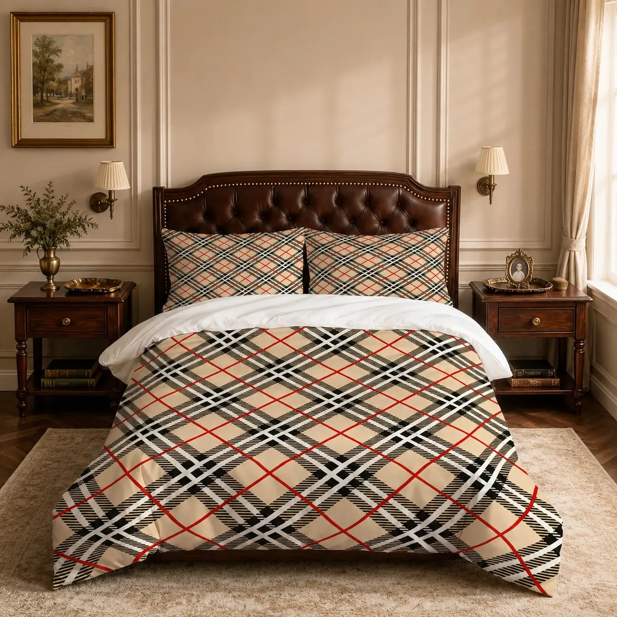 Vintage Scottish Plaid Pattern Print Duvet Cover Set, Printed Bedding Set, 1 Duvet Cover with 1/2 Pillowcases, No Comforter or Pillow Insert, Neutral‑Style Bedding, For Family Bedrooms of Teens and Adults, Perfect Gift For Family And Friends
