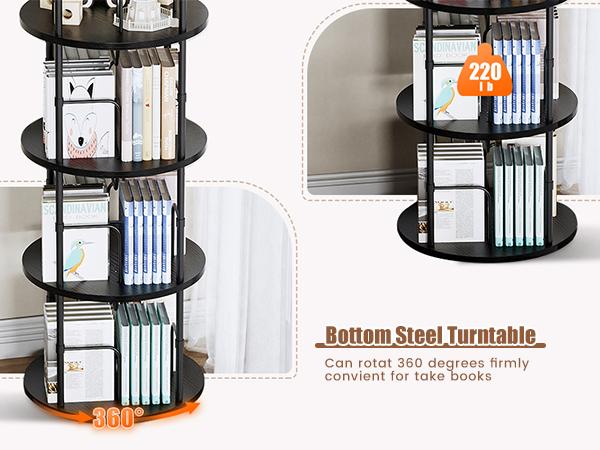 Flycity Rotating 3 Tier to 5 Tier Spinning Bookshelf Tower - 360° Display Unique Round Bookcase for Home Study Office Interior floating shelves Bedroom Flexibility