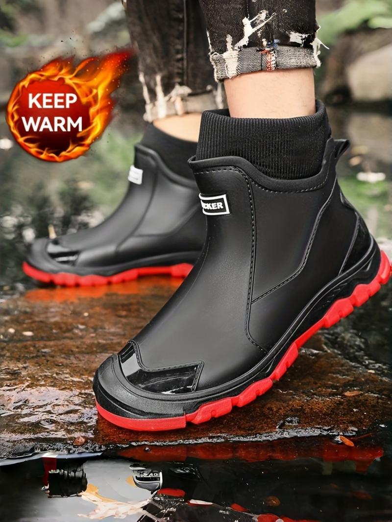 Women's Large Size Warm Durable Rain Boots Short PVC Outdoor Water Shoes Kitchen Work Waterproof Fishing Car Wash Shoes
