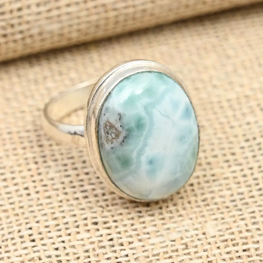Wonderful Larimar Gemstone Handmade 925 Sterling Silver Ring Jewelry