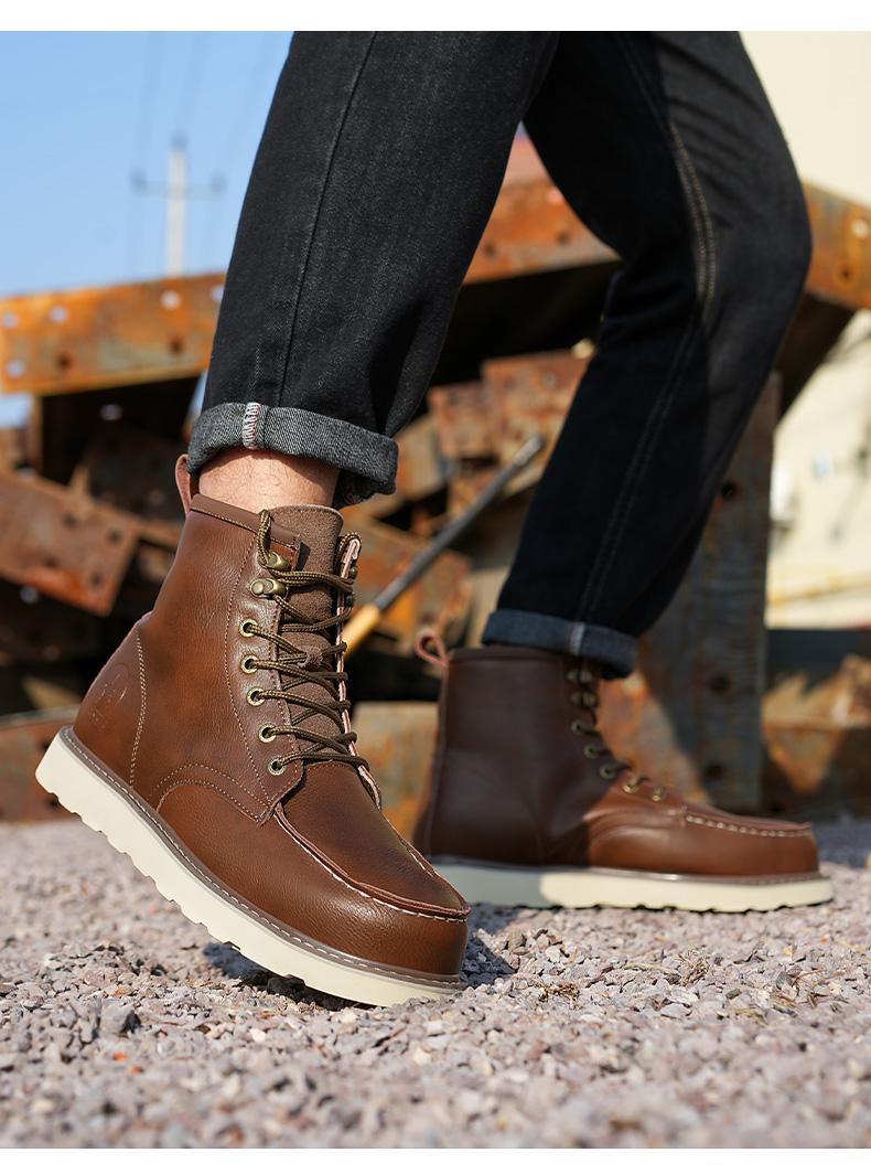 Men's Workwear - style Steel - toe Sports Non - slip Work Shoes, High - top Leather Safety Boots, with Anti - smashing, Anti - piercing, Shock - absorbing and Wear - resistant Properties. Footwear, Fathersday Gift. Classic Boy Closed
