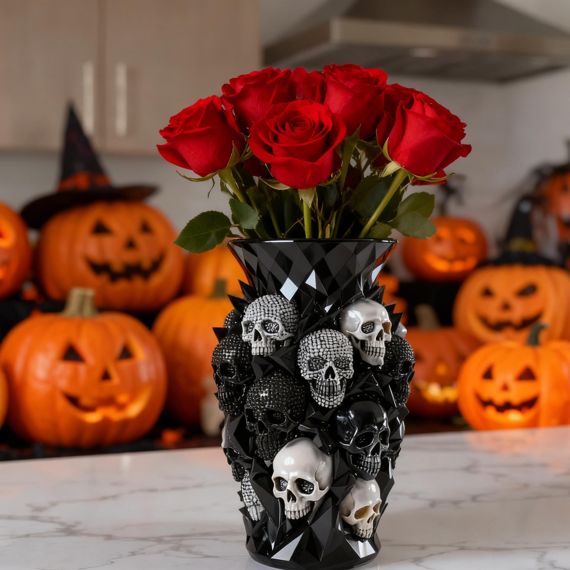 Gothic Skull Vase Resin Decorative Statue, Decorative Flower Vase, Home Decor Accessory, Indoor Outdoor Use, Perfect for Home Garden Farmhouse Style, Living Room Kitchen Bedroom Office