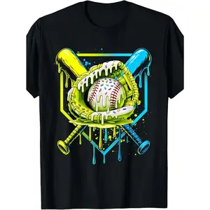 180gBaseball Drip for Ice Cream Drip Baseball T-Shirt Same Style for Men and Women 2026 Summer Short-sleeved Printed T-shirt 220G