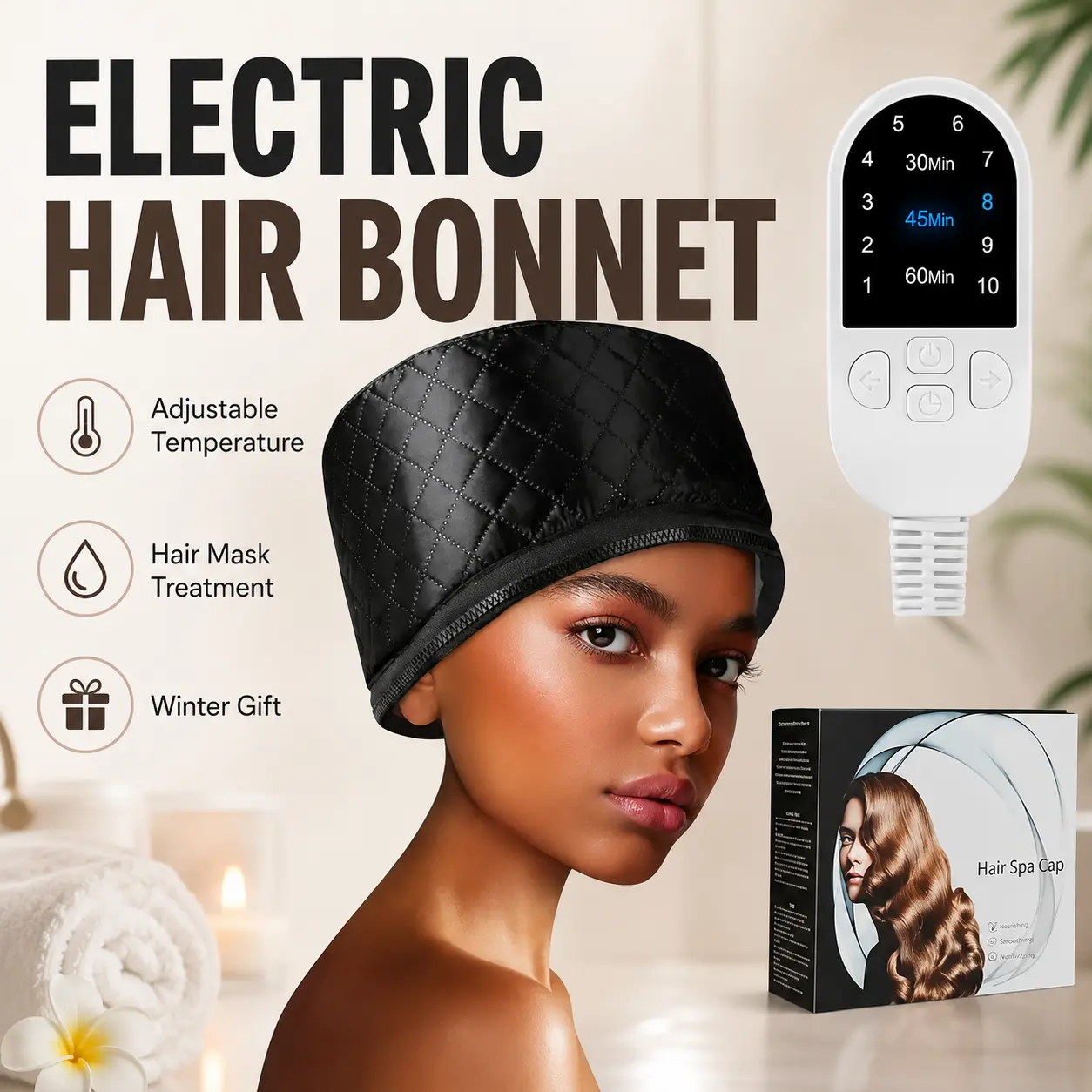 Electric Hair Care Heating Cap with Adjustable Temperature, Deep Conditioning Steam Bonnet for Dry Hair Treatment, Home Hair Spa, Beauty Routine & Relaxing Self-Care