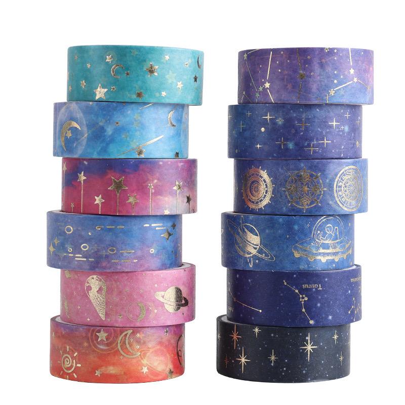 Starry Sky Themed Washi Tape Set for Gift, 12 Rolls/box Handbook DIY Decoration Aesthetic Sticker, Scrapbooking & Journal Making Material Gift for Student