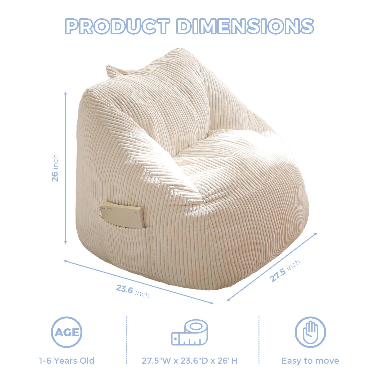 [Cute Size] MAXYOYO Corduroy Bean Bag Chair with Handle & Pocket, Foam Filled Lounger for Living Room, Gaming & Dorms