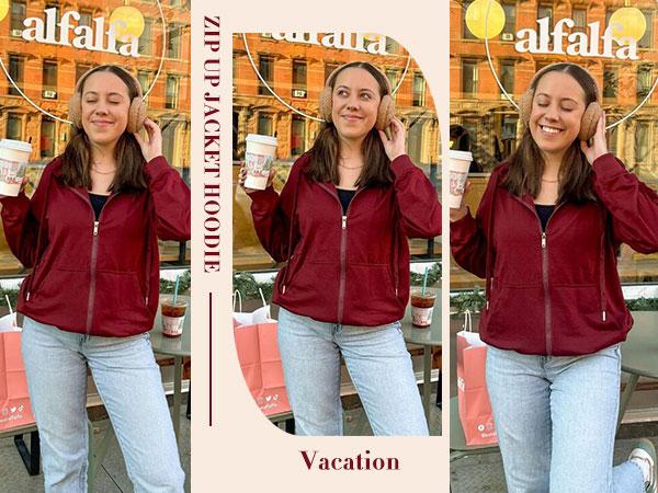 Women's Lightweight Hoodies Full Zip Up Oversized Sweatshirts with Pockets Long Sleeve Thin Casual Hooded Jackets