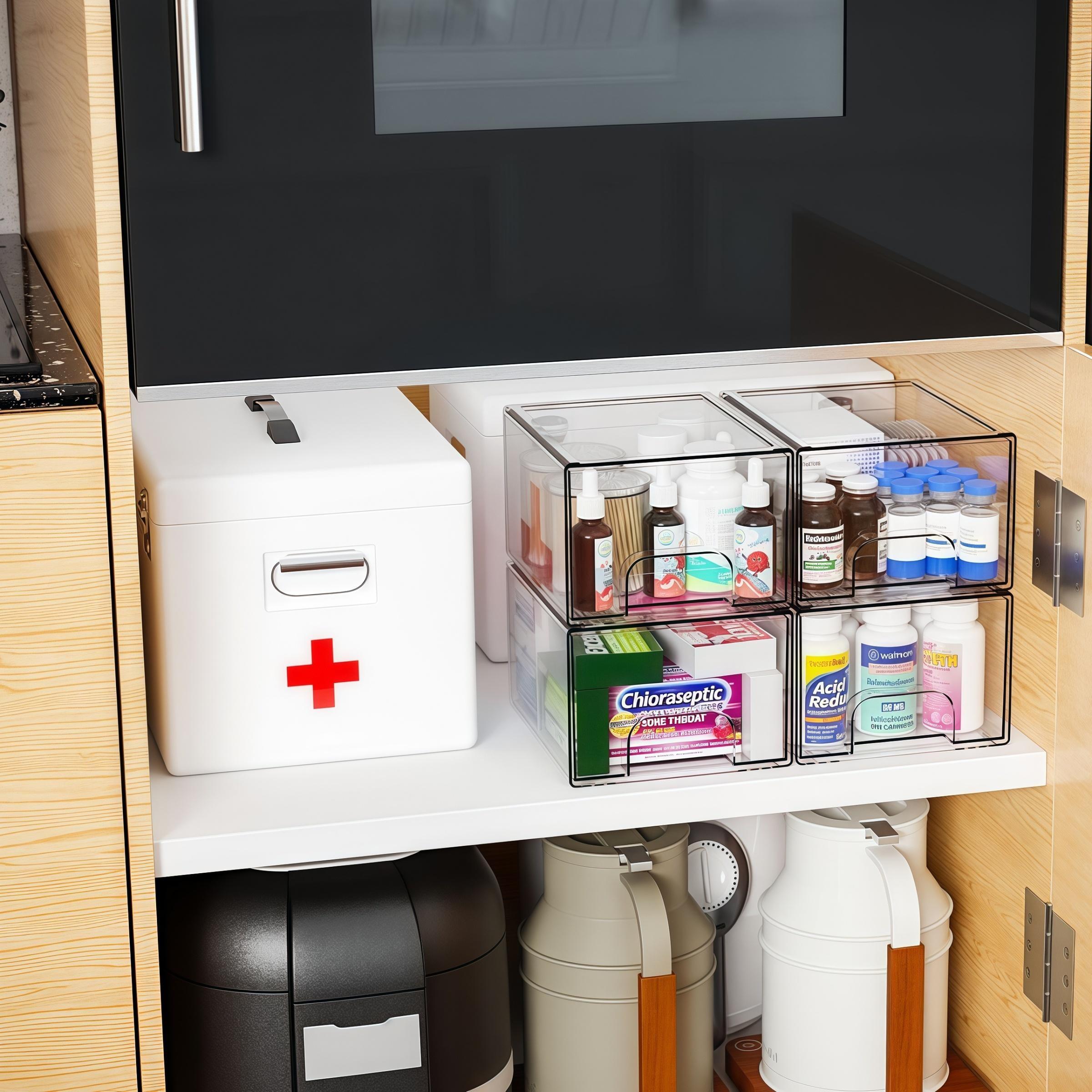 Stackable Cosmetic Storage Drawers, Premium Acrylic Makeup Organizer Box, Stackable Design, Organized Storage, Storage Solution, Nail Polish Storage, Compact Footprint, for Vanity, Bathroom, Sink Under, Kitchen Cabinet, Multi-Functional