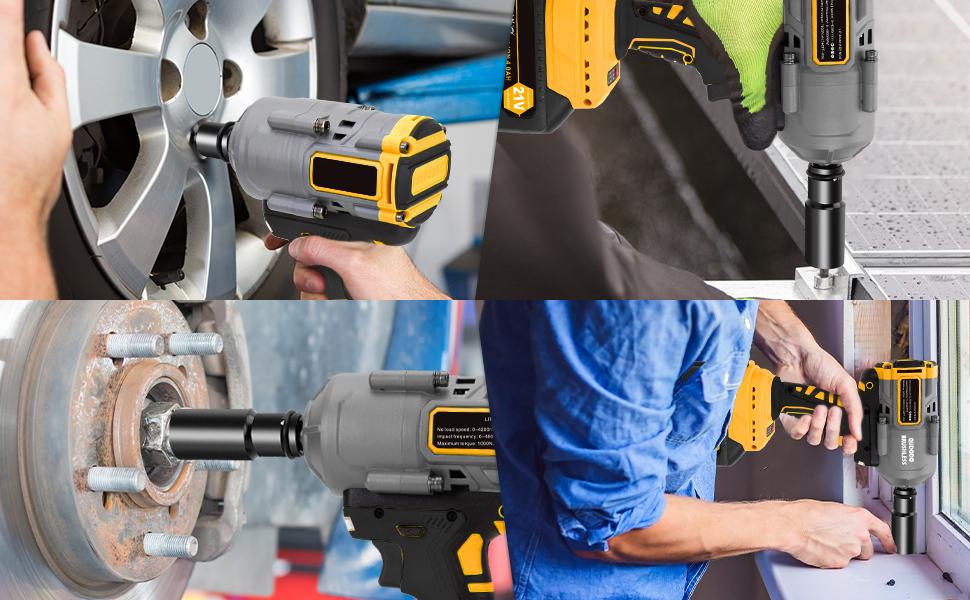 1200N.m Cordless Impact Wrench, 1/2" Brushless High Torque Impact Gun (855 Ft-lbs) with 2×4.0Ah Batteries, Fast Charger & 6 Sockets