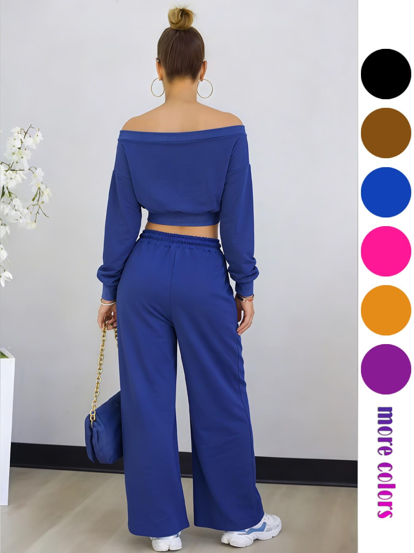 2026Women's Casual Two-Piece Set, Plain Loose Fit Design, Long Sleeves & Pockets, Perfect for All Occasions, Y2K Style