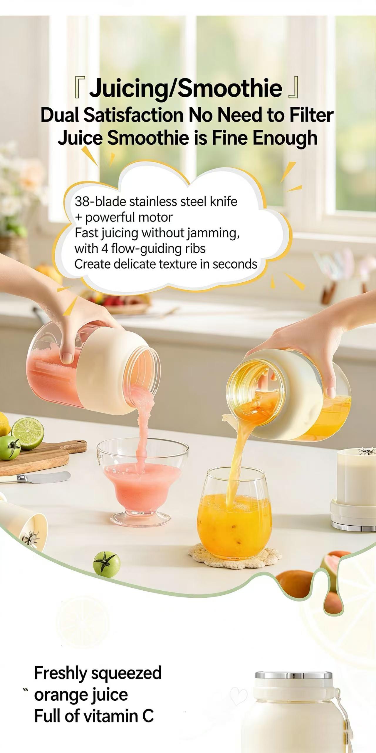 Large Capacity Wireless Portable Blender, Multi-Functional Fresh Juice Maker, Ice Crushing Capability, Convenient and Versatile