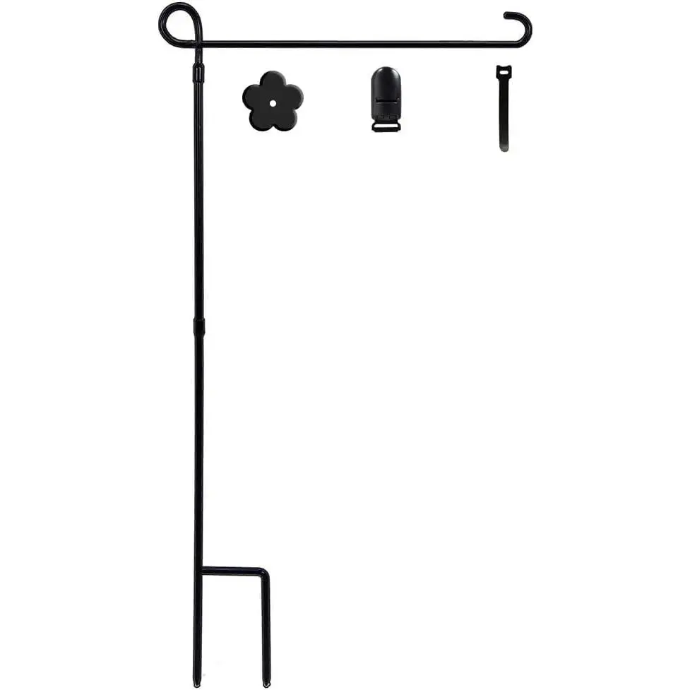 Garden Flag Holder Stand, 6mm Weather-Proof Yard Flag Pole Black Metal -Coated Flagpole with Tiger Clip and Rubber Stopper for Garden Flags Outdoor Decoration