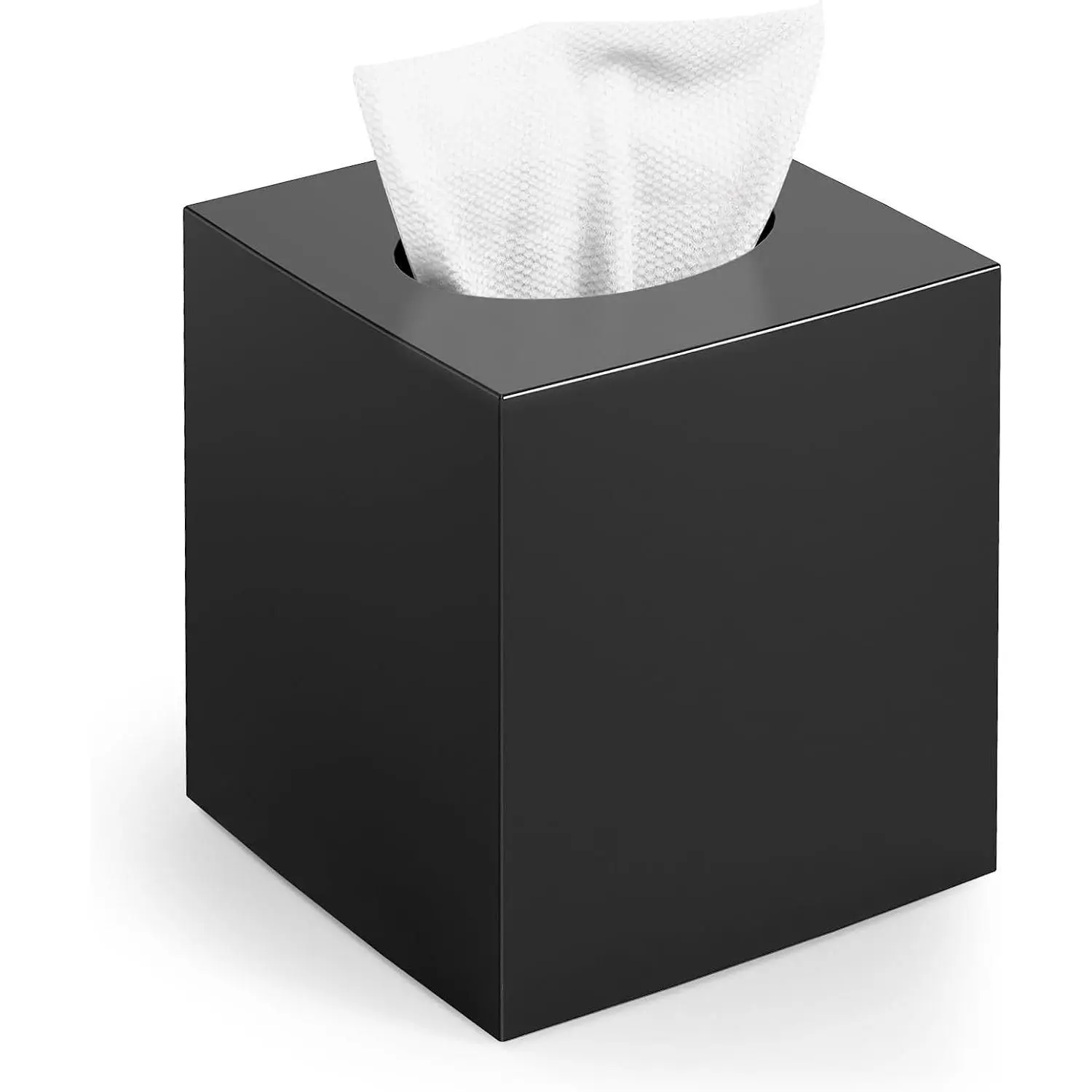 Tissue Box Cover,Square Acrylic Tissue Holder with Non-Slip Base,Black Fits standard facial tissue boxes,modern decorative aesthetic for bathroom countertops,dressers,night stand,parlors,office