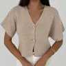 Women's Short Sleeve Button Front Knit Cardigan V Neck Casual Spring Summer Daily Commute Work Minimalist Fashion Basic Lightweight Knit Cardigan, Stylish & Comfortable Design, Women Summer Fabric, Casual Knit Tops, Aesthetic Casual Knitwear