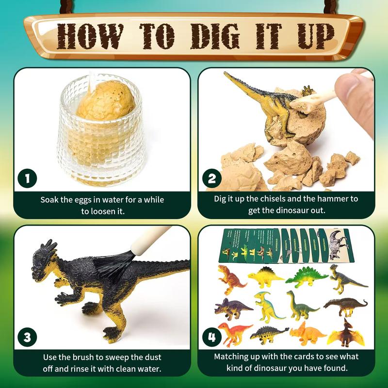 Dinosaur Digging Kit Set, Vintage Adventure Style, Uncover Surprise Dinosaur Models, Suitable for Kids Aged 6+, Party Gifts, Group Activities