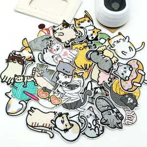 30pcs/set Cute Cartoon Cat Embroidered Iron-On Patch Funny Kitten Patch for Shirts Jeans Hats Backpack Applique Accessory, Fashion Art Deco Style Fabric Embroidered Appliques