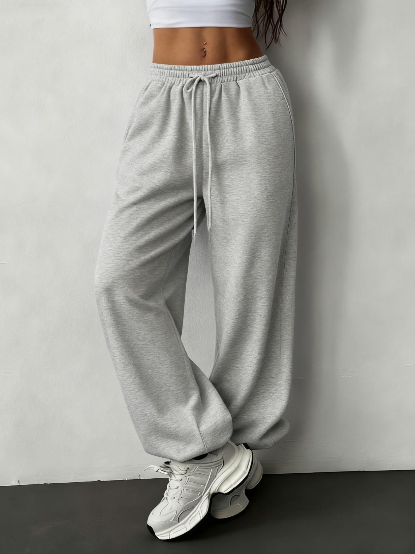 Women's Solid Drawstring Waist Thermal Lined Sweatpants, Casual Pocket Jogger Pants for Daily Wear, Ladies Bottoms for All Seasons