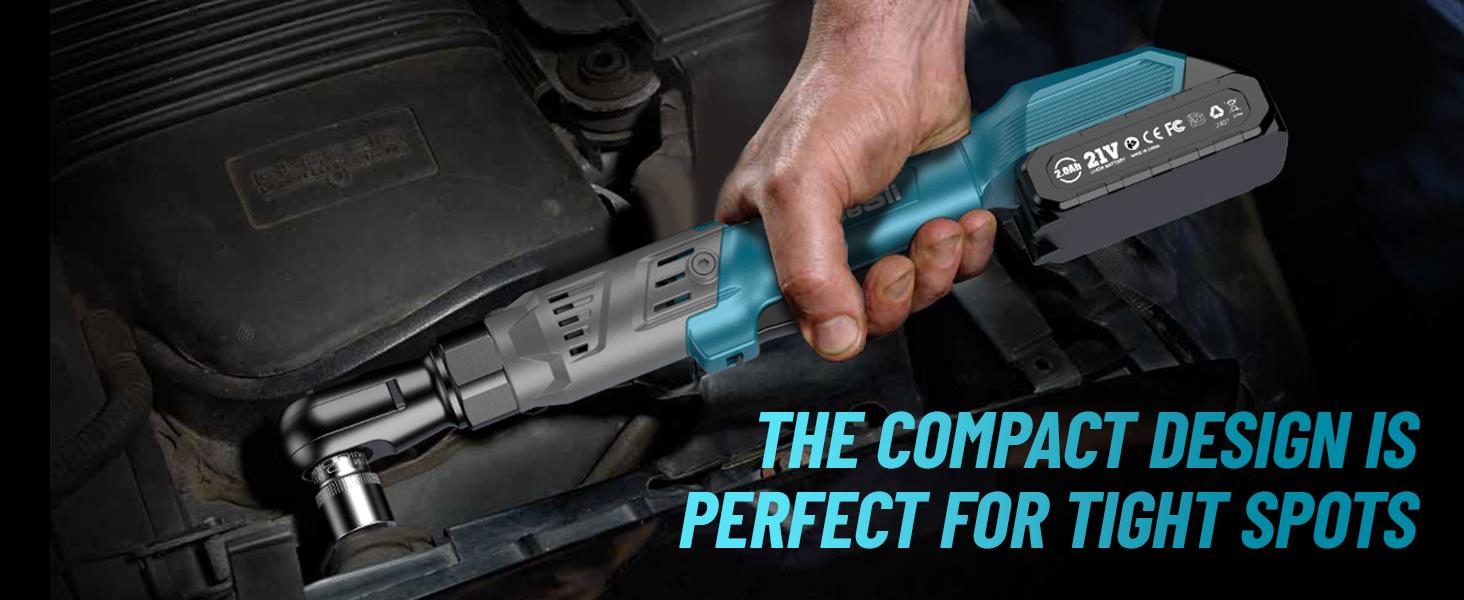 SEESII 21V Cordless Electric Ratchet Wrench Set - 90N.m (66Ft-lbs) Torque, 3/8", 200RPM, Variable Speed Trigger, 2x 2.0Ah Batteries & Charger, 8 Sockets, Adapters & Extension Bar, Black Friday Deals