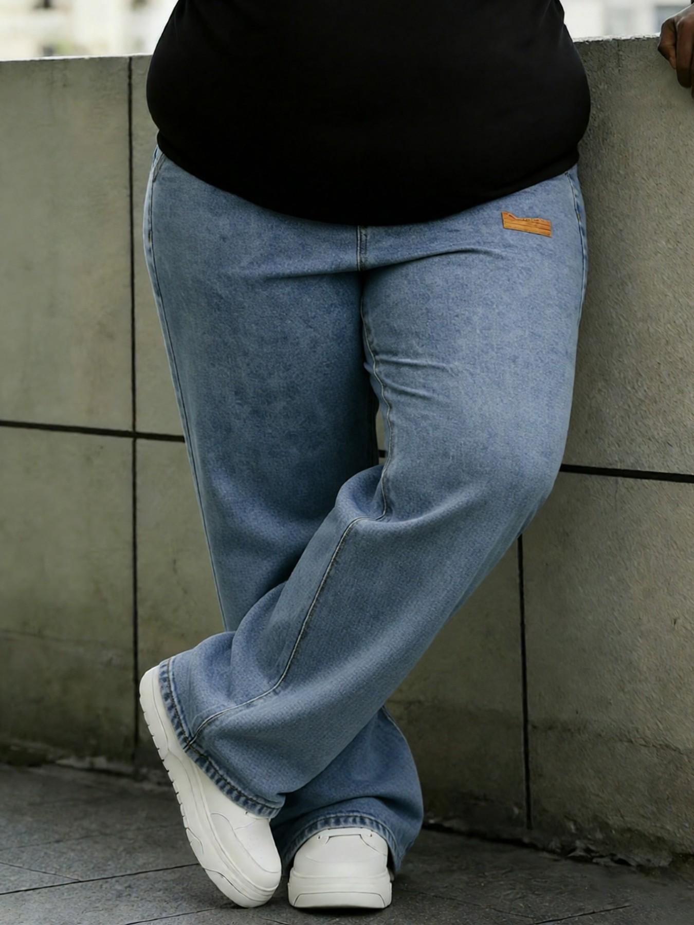 Men's Plus Size Loose Casual Jeans with Pockets, Drawstring Elastic Waist Streetwear, Available in 2XL to 6XL