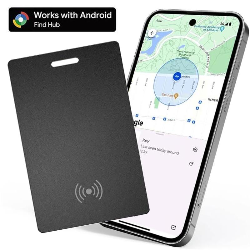 Android Wallet Tracker, Google Certified BT-compatible GPS Item Locator, Thin Rechargeable Waterproof Smart Card Tracker for Google Find HUB APP
