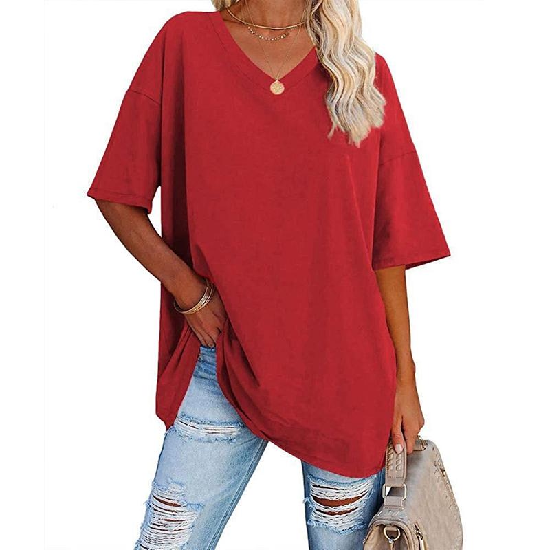 MIDIROSS Loose V-Neck Cotton Jersey Tee – Everyday Comfy Short Sleeve, Plus Size up to 4XL