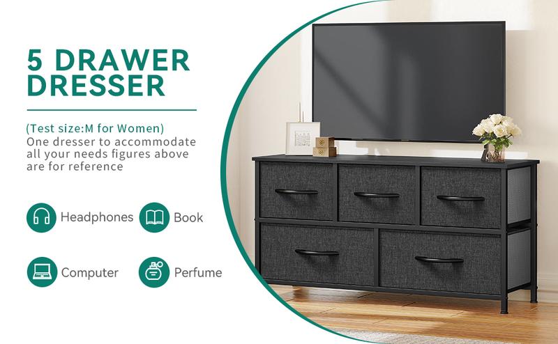 Yitahome Dresser for Bedroom with 5 Drawers, TV Stand Fabric Dresser, Chests of Drawers, Organizer Unit Storage Tower for Bedroom,Living Room,Closets,Wide Dresser,Girl,Storage Shelf