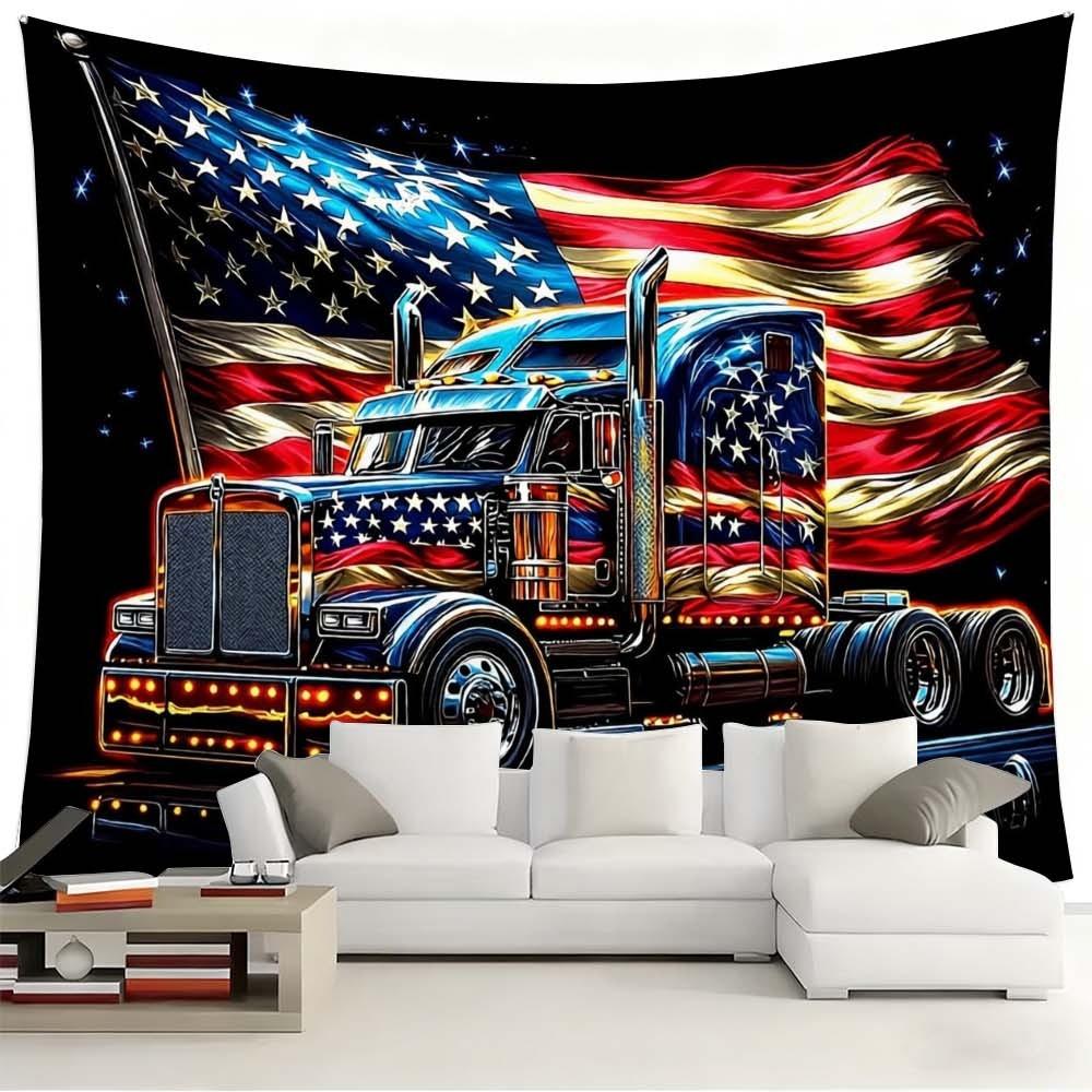 1PC Independence Day themed tapestry wall decoration for living room or bedroom featuring American flag and truck design enhances atmosphere during gatherings and celebrations suitable for creating a patriotic home ambiance perfect for daily enjoyment and